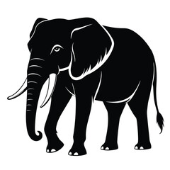 Fototapeta premium Majestic Elephant Silhouette Vector – Walking Pose with Trunk and Large Ears, 