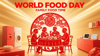 Paper Cuttings style family dining represents family food time and is used for community family day and catering brand affinity marketing scenes.