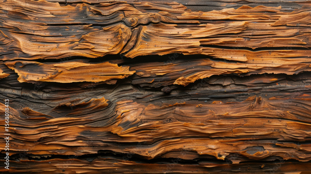 Poster old wooden board texture, showcasing splintered edges and intricate patterns. rich brown and black h