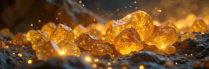 Radiant Celestial Gold Nuggets Ethereal Light and Divine Origins, Perfect for Fantasy, Mythology, and Religious Digital Art, Websites, and Games