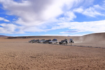 Bolivia - May 26 2025: people at the famous stone tree rock formation (Arbol de Piedra) in the Siloli desert in the region of the Uyuni Salt Flat