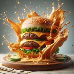 Juicy Burger with Cheese Splash