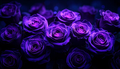 幻想の光に包まれた紫薔薇 &minus; 闇に浮かぶミステリアスな美
Glowing Purple Roses in the Dark &ndash; Enchanted Beauty in the Shadows