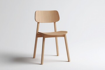 a minimalist wooden chair on white plain background.