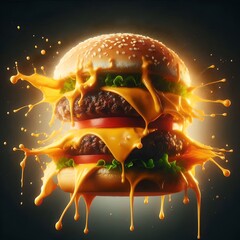 Juicy Burger with Cheese Splash