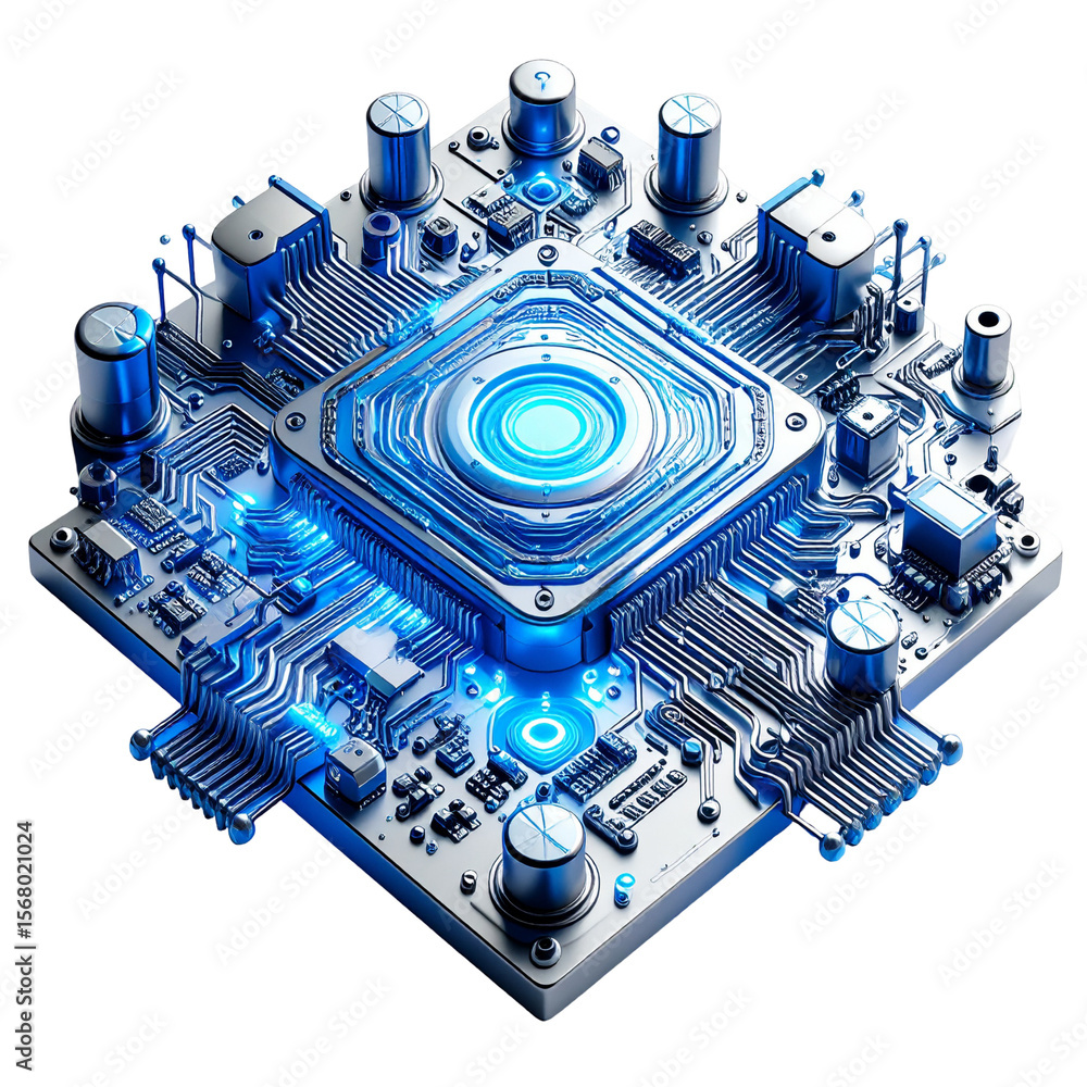 Poster detailed electronic circuit board with processor close up