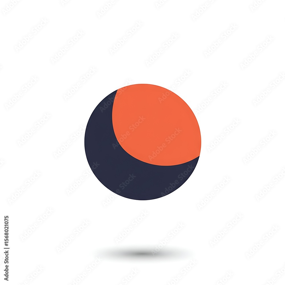 Poster A graphic illustration of a two tone circle with a shadow on a white background in a minimalist style