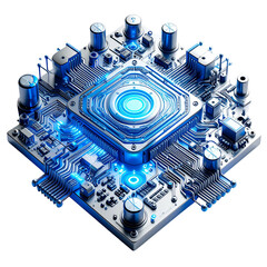 Detailed electronic circuit board with processor close up