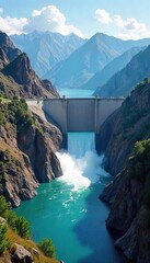 Majestic Hydroelectric Dam Generating Clean Energy Amidst Stunning Mountains