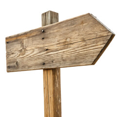 A single blank wooden sign on a post for messages isolated on a transparent background png