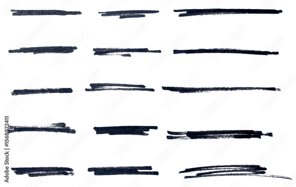 Poster set of black hand drawn marker pen stroke line transparent background design element doodle scribble