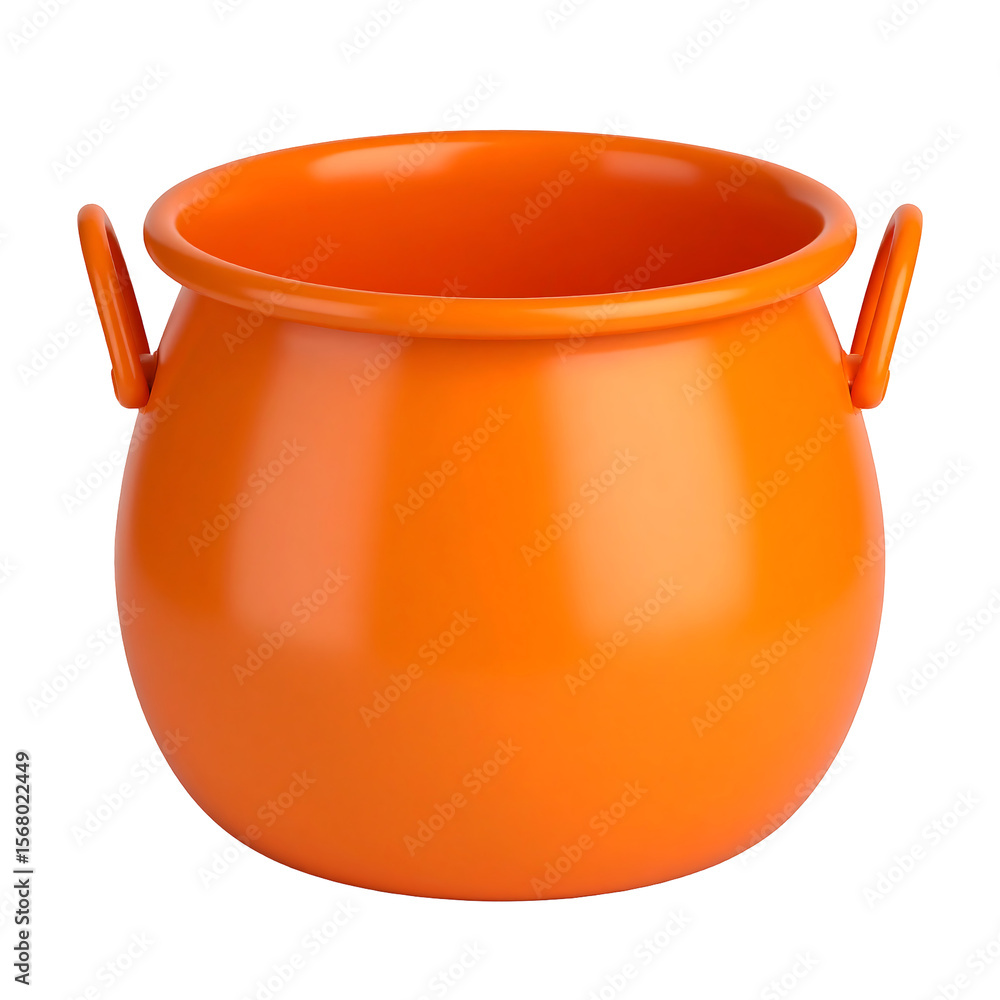 Poster Bright Orange Cauldron Icon with Curved Handles No Texture Transparent Background Clean Soft Render