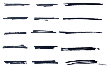 Set of black hand drawn marker pen stroke line transparent background design element doodle scribble underline