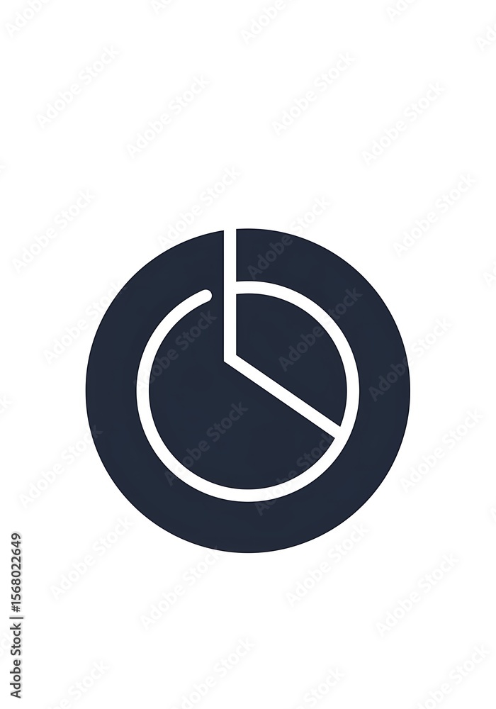 Poster a simplistic dark blue pie chart with white lines on a white background in a centered composition