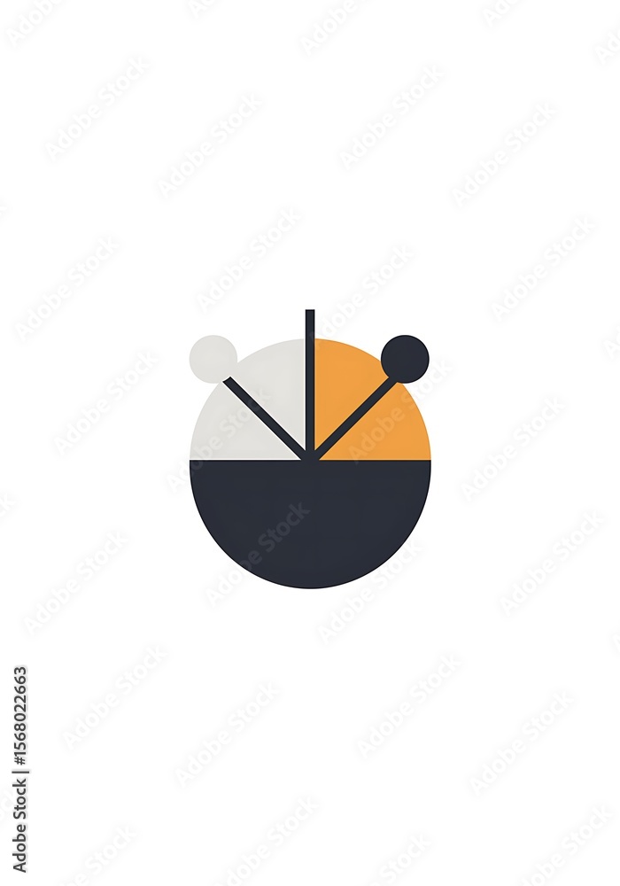 Poster A minimalist graphic design of a segmented circle with lines and dots on a white background space 100