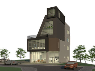 old building in the city of london, 3d architectural rendering night view of modern commercial and office building
