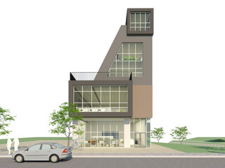 modern building in the city center, 3d architectural rendering modern commercial and office building