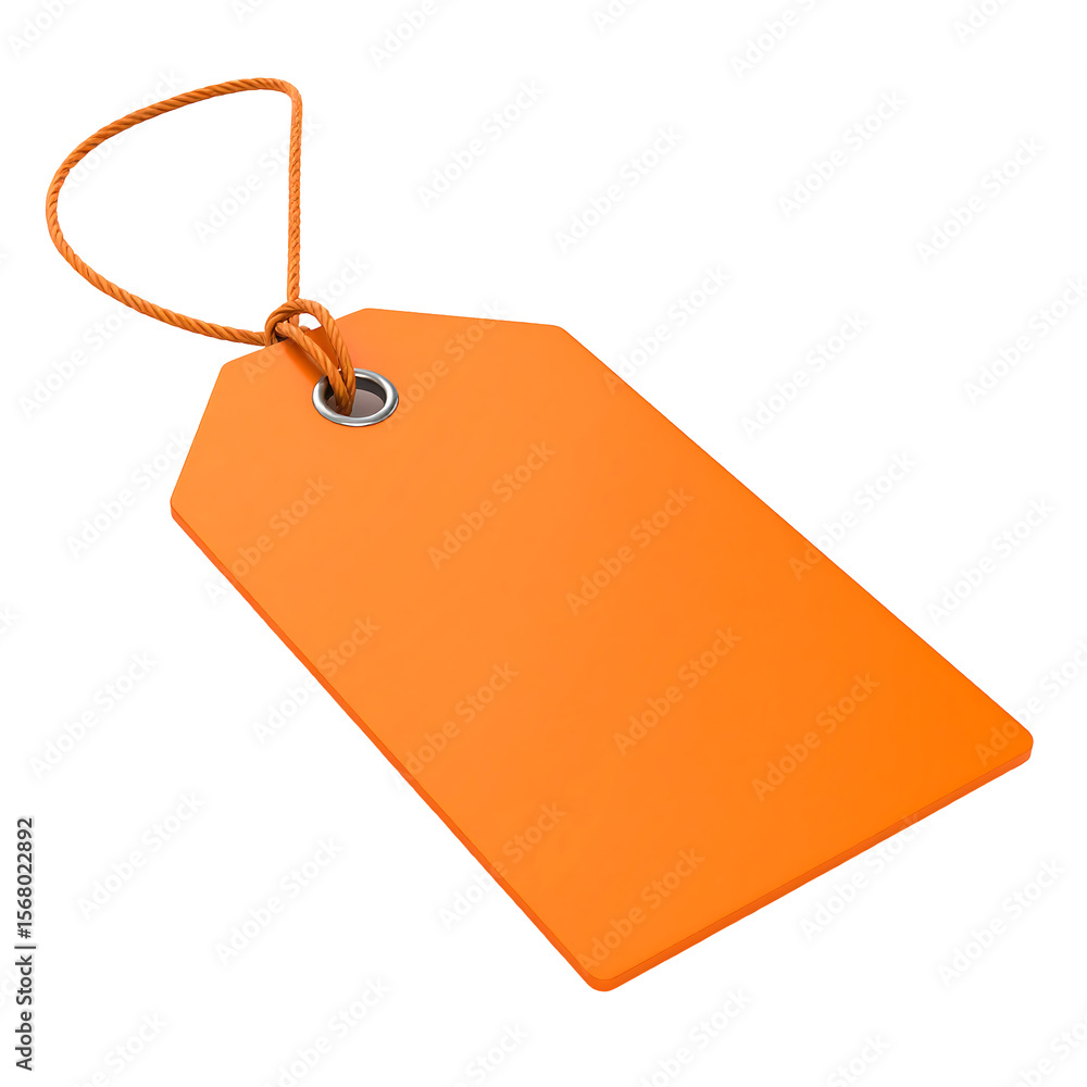 Poster bright orange price tag with blank surface and soft rounded corners on transparent background