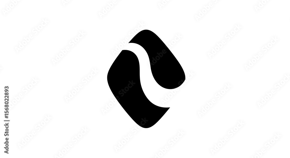 Poster A black and white abstract design featuring a curved shape within a rounded square outline symbol