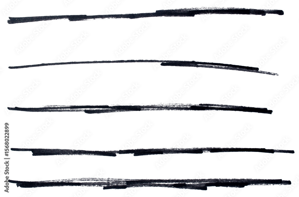 Poster set of black hand drawn marker pen stroke line transparent background design element doodle scribble