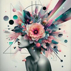 Surreal Portrait of a Woman with Abstract Floral Explosion