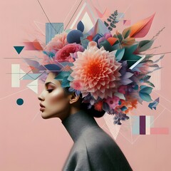 Surreal Portrait of a Woman with Abstract Floral Explosion