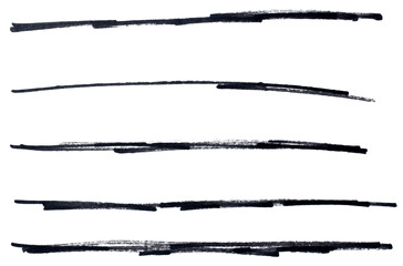 Set of black hand drawn marker pen stroke line transparent background design element doodle scribble underline