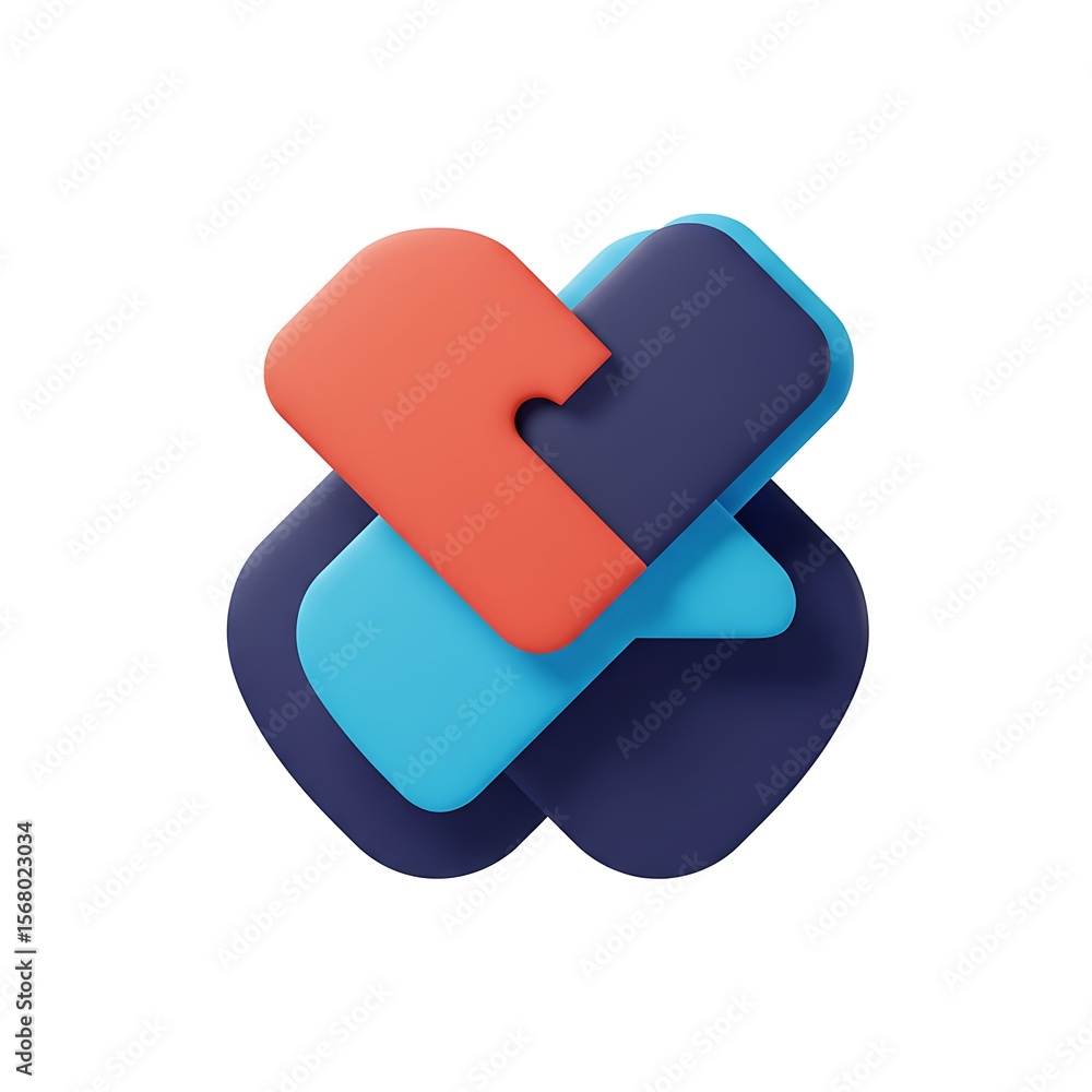 Fototapete overlapping rounded square shapes in orange navy and light blue on a white background design element