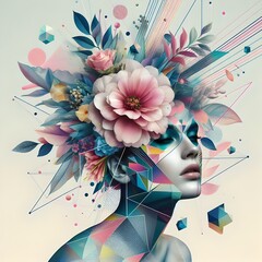 Surreal Portrait of a Woman with Abstract Floral Explosion