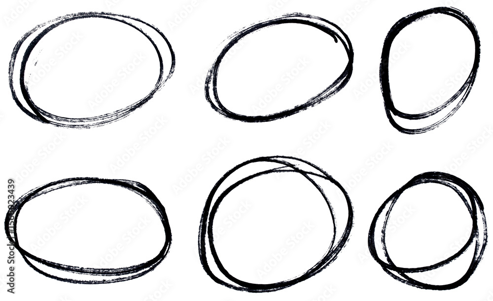 Poster set of black highlight circles on transparent background cut out design elements