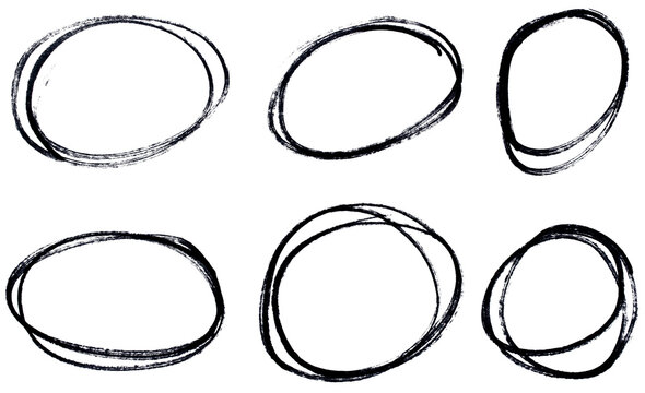 Set of black highlight circles on transparent background cut out design elements