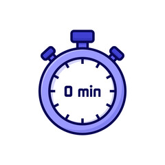 illustration cartoon stopwatch on white background of 0 minute
