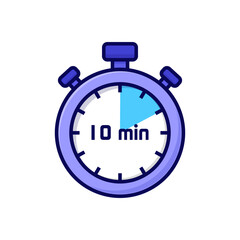 illustration cartoon stopwatch on white background of 10 minutes