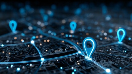 Smart City GPS Network with Glowing Location Pins
