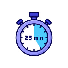illustration cartoon stopwatch on white background of 25 minutes
