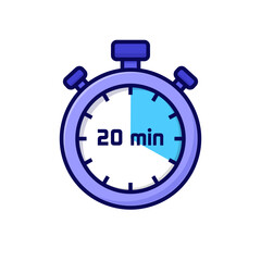 illustration cartoon stopwatch on white background of 20 minutes