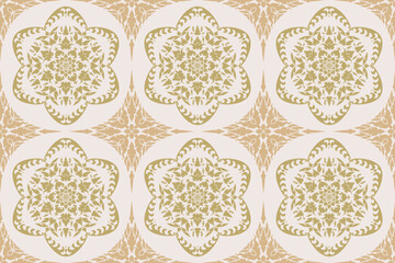 seamless traditional Thai art floral pattern in damask style motifs suitable for wallpaper, curtain, clothing, textile, tile and fabric design isolated illustration vector archive EPS file.