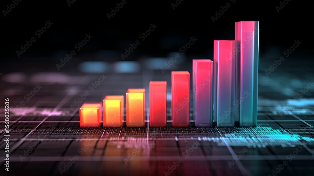 Aufkleber a financial dashboard displaying a d bar graph with colorful rising bars, set against a dark backgro