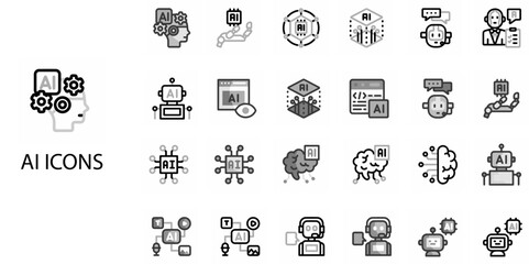 AI simple concept Grew Color 24 icons set. Vector illustration.