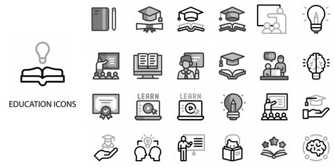 Education 24 color Grew icons. Vector illustration.