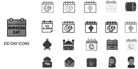 Eid Day simple concept 24 Grew color icons set .Vector illustration.