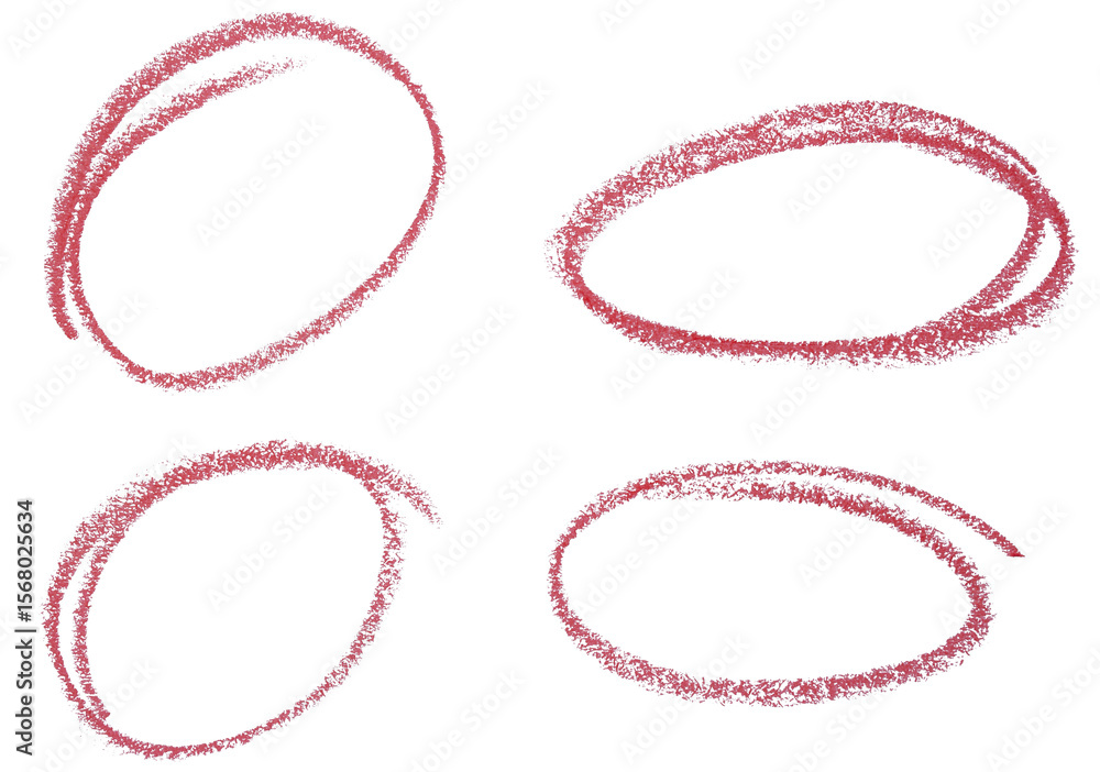 Poster set of red wax crayon highlight circles on transparent background cut out design elements