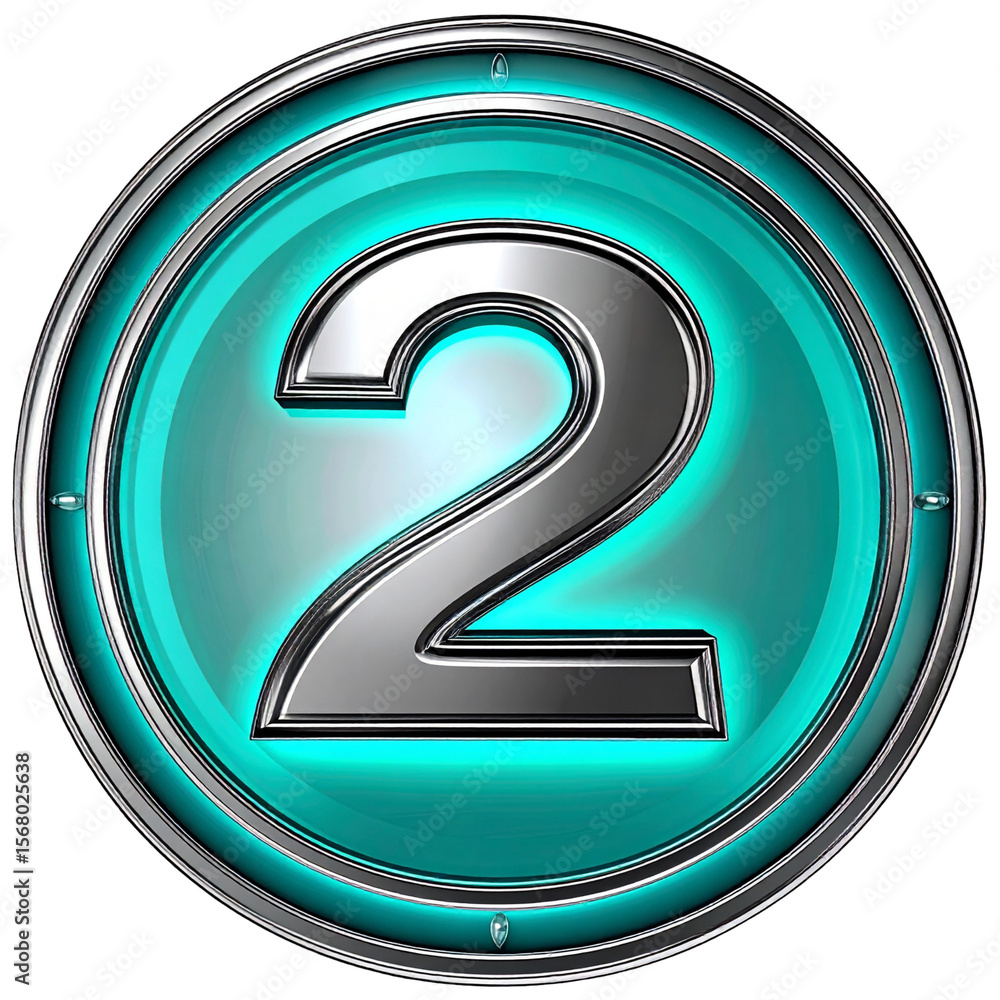 Poster digit two graphic design element circular teal metallic style