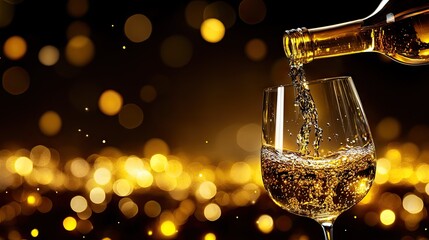 Elegant white wine being poured into a crystal glass.