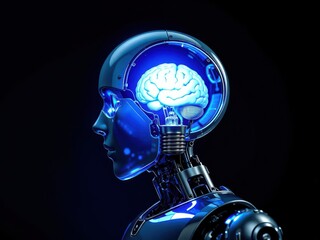 High-Tech Android with Exposed Brain and Glowing Eyes – Futuristic AI Portrait with Cybernetic Detail