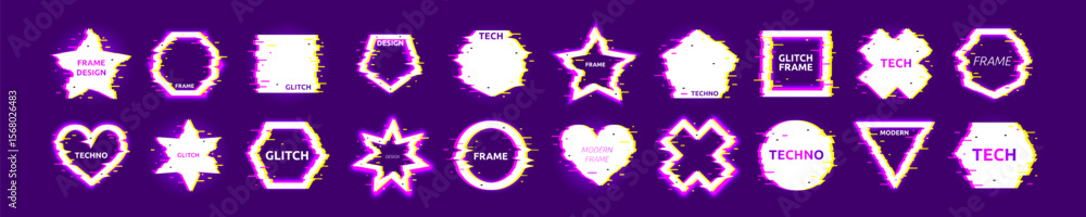 Aufkleber glitch effect shape. distorted techno frame. broken glow of square. pixel circle and triangle. geome