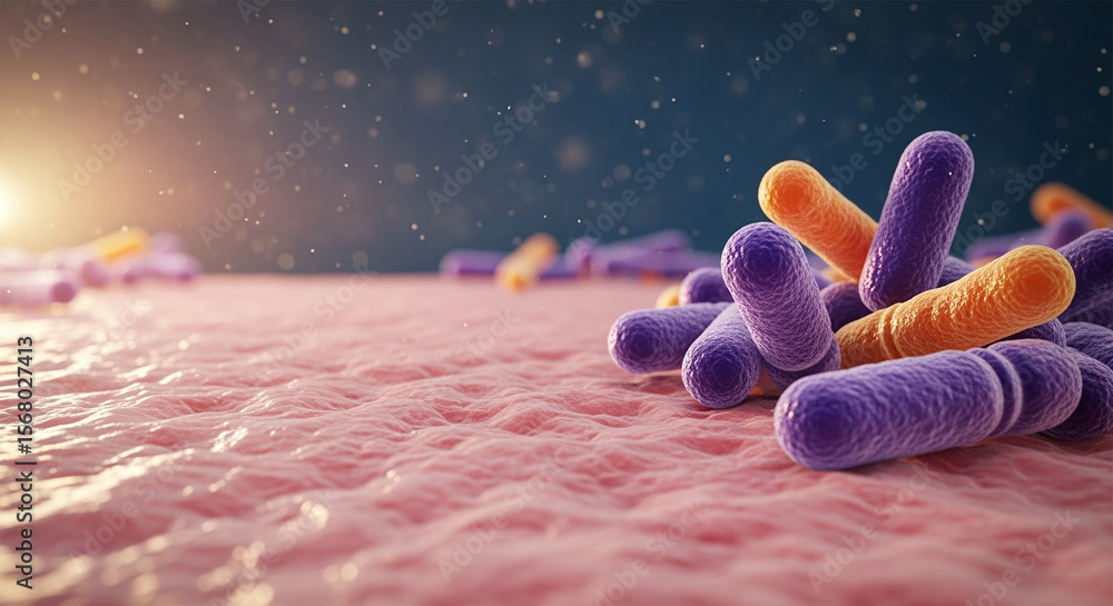 Poster microscopic view of bacteria and microscopic life on a surface