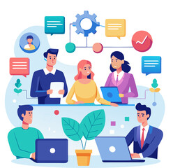 Business people meeting, brainstorm workflow teamwork with team of man woman colleagues stock illustration