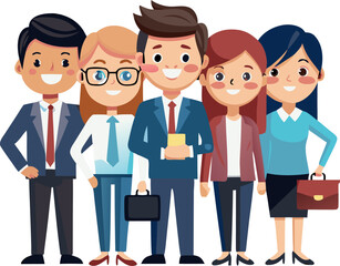 cartoon Teamwork business people, team of office worker characters standing together for work stock illustration 