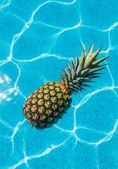 Pineapple Floating in a Blue Pool